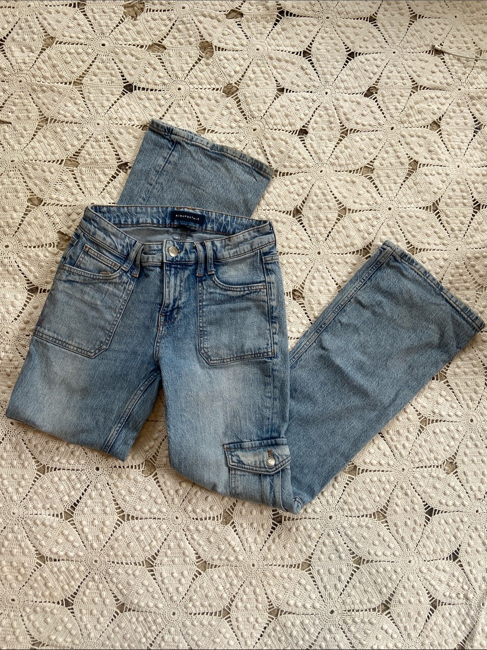 Aeropostale Light Blue Mid Rise Utility Flare Women's Jeans 6R